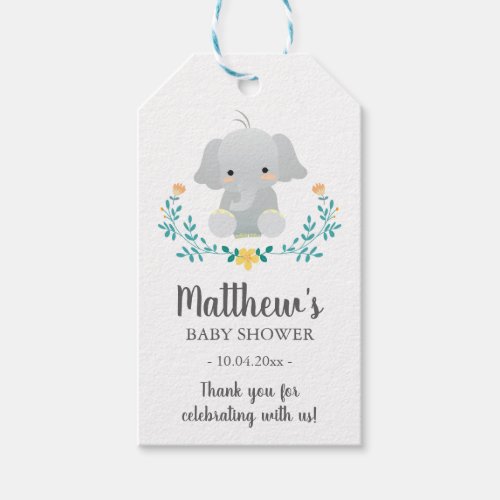 Baby shower thank you Tag cute elephant neutral