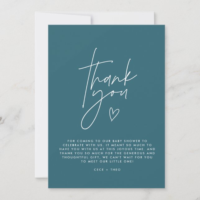 Baby shower thank you teal blue elegant modern invitation (Front)