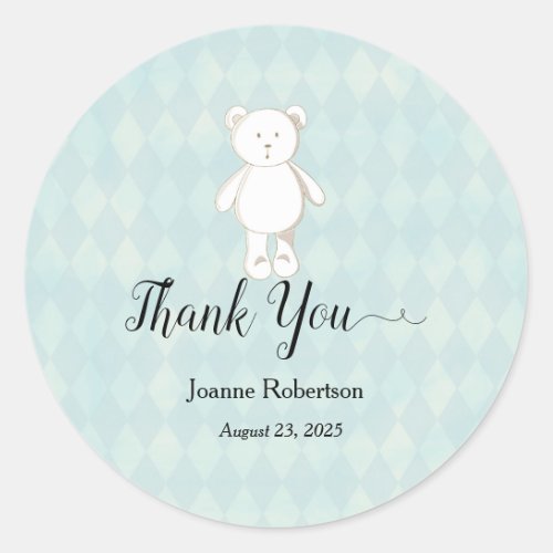 Baby Shower Thank You Teddy Bear  Aqua Blue Classic Round Sticker