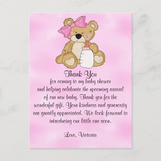 Baby Shower Thank You Teddy Bear Postcard (Front)