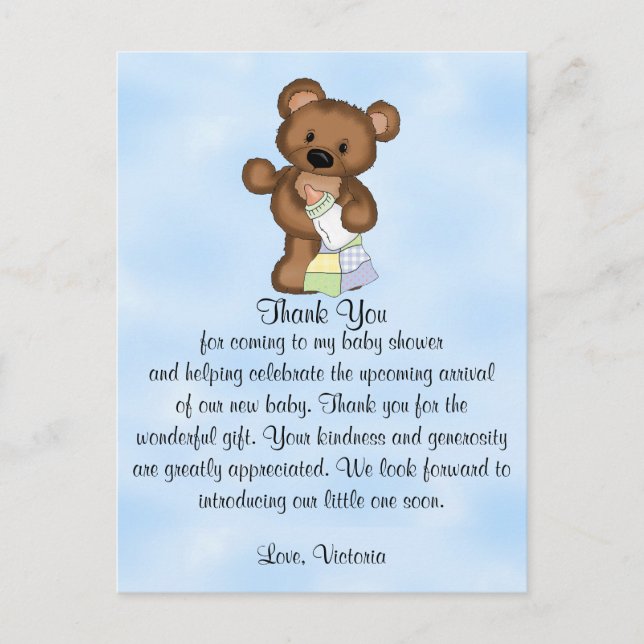 Baby Shower Thank You Teddy Bear Postcard (Front)