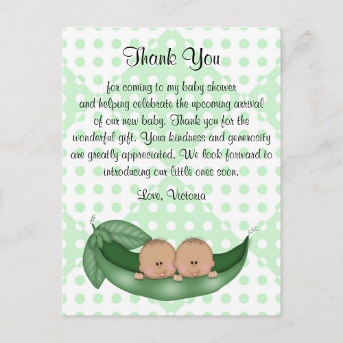 Baby Shower Thank You Twins Peas in a Pod Postcard