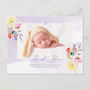 Baby Shower Thank You Watercolor Yellow Roses Postcard