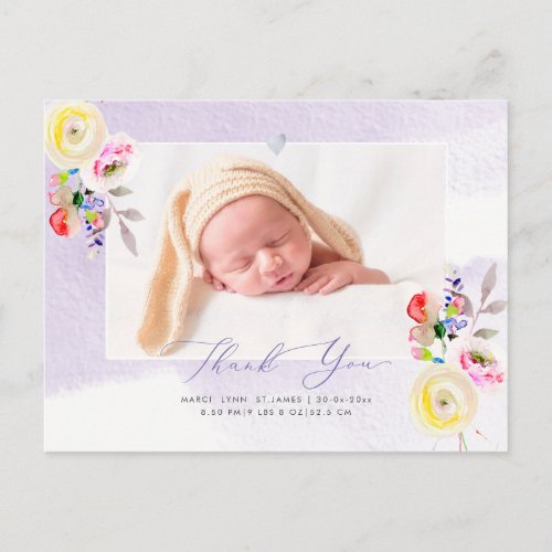 Baby Shower Thank You Watercolor Yellow Roses Postcard