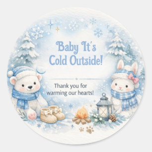 Baby Shower Thank You Winter Polar Bear Card Classic Round Sticker