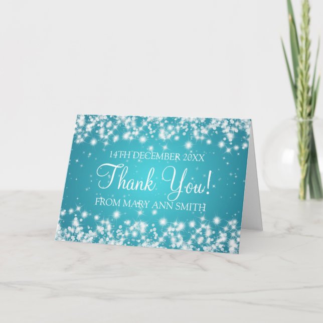 Baby Shower Thank you Winter Sparkle Turquoise (Front)