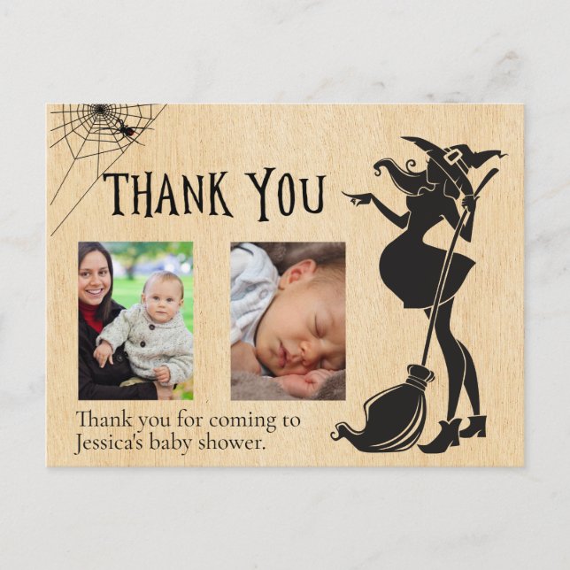 Baby Shower Thank you Witch Halloween Photo  Postcard (Front)