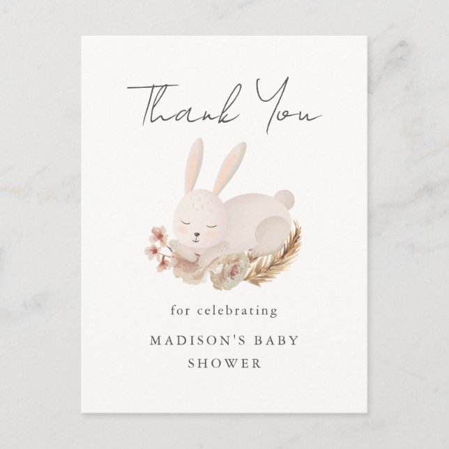Baby Shower Thank You with Cute Sleeping Bunny Postcard (Front)