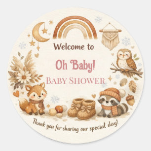Baby Shower Thank You Woodland Animals Card Classic Round Sticker