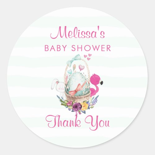 Baby Shower Thanks Egg Flamingo  Bunny Classic Round Sticker