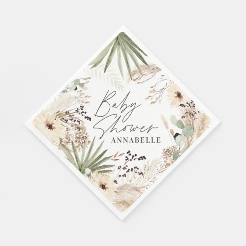 Baby shower thankyou modern pampas grass foliage napkins