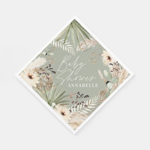 Baby shower thankyou modern pampas sage green napkins