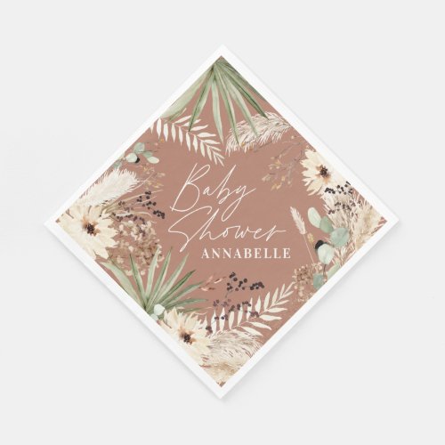 Baby shower thankyou modern pampas terracotta napkins