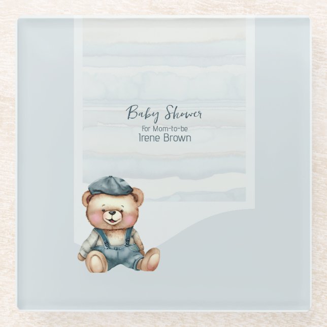 Baby Shower Theme Hard Glass Coaster (Front)