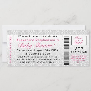 Baby Shower Ticket Invitations  Girl Invitation by CustomInvites at Zazzle