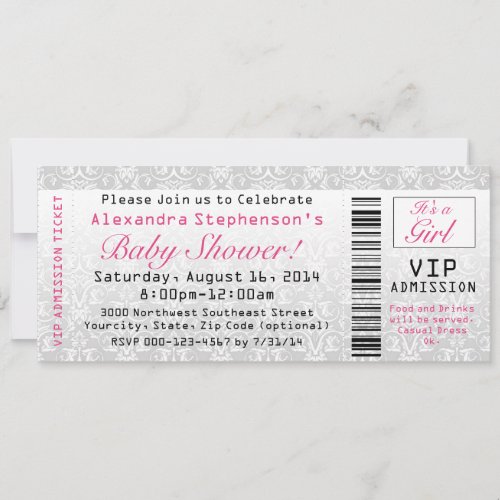Baby Shower Ticket Invitations Girl Invitation