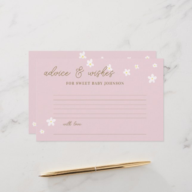 Baby Shower Time Capsule Cards Daisies Pastel Pink (Front/Back In Situ)
