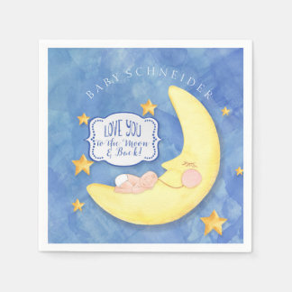 Baby Shower To The Moon and Back Stars Typography Napkins