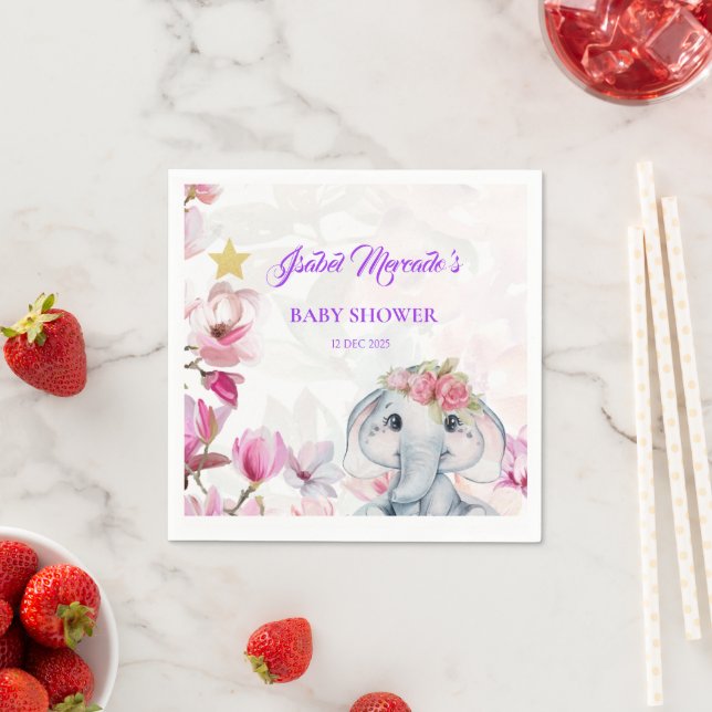 Baby Shower Towel with Floral Elephant Napkins (Insitu)