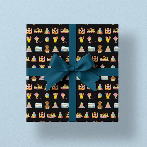 Baby Shower Toy Icons Black Wrapping Paper