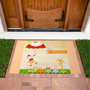 Baby Shower Train with Animals and Umbrella Doormat