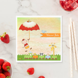 Baby Shower Train with Animals and Umbrella Napkins