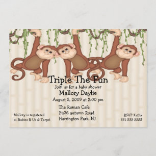 Baby Shower Triplet Monkeys Invitation