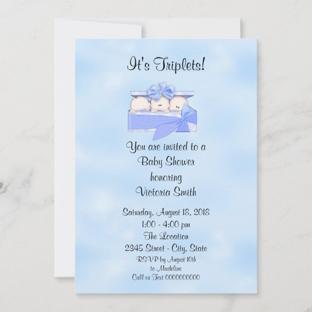 Baby Shower Triplets Baby Boy Invitation (Front)