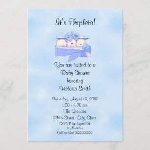 Baby Shower Triplets Baby Boy Invitation