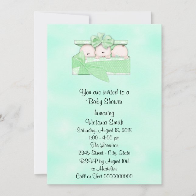 Baby Shower Triplets Baby Gender Neutral Invitation (Front)