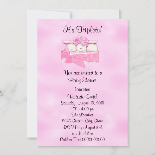 Baby Shower Triplets Baby Girl Invitation (Front)