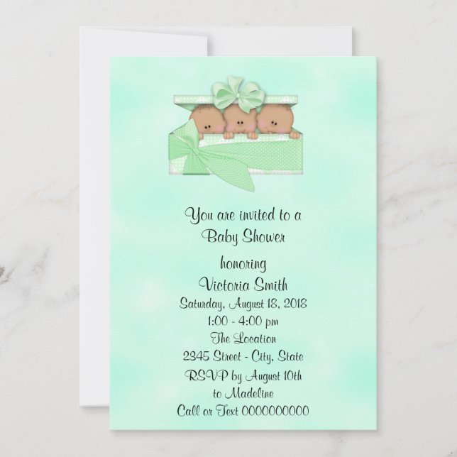 Baby Shower Triplets Ethnic Baby Gender Neutral Invitation (Front)