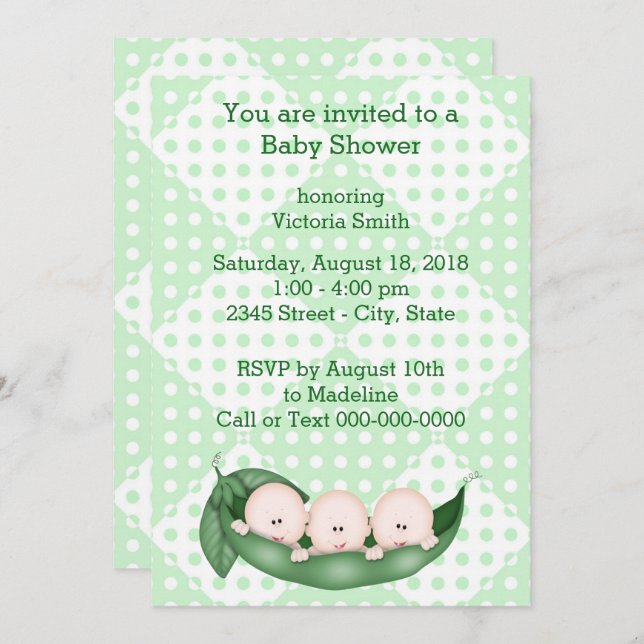 Baby Shower Triplets Peas in a Pod Invitation (Front/Back)