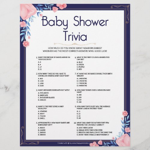 Baby Shower Trivia Floral Frame Letterhead