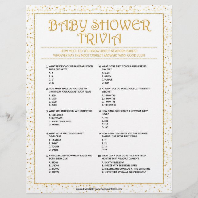 Baby Shower Trivia [Golden Sparkles] Letterhead (Front)