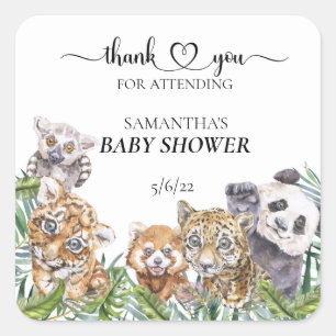 Baby Shower Tropical Jungle Animals Favor Square Sticker