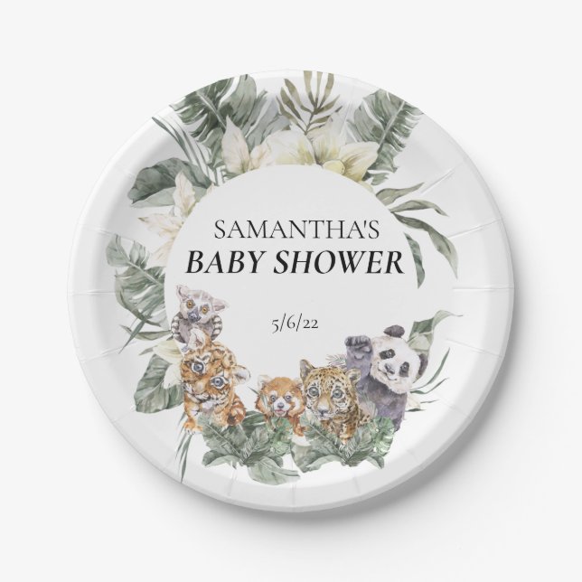  Baby Shower Tropical Jungle Animals   Paper Plates (Front)