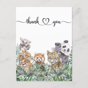  Baby Shower Tropical Jungle Animals Thank you Postcard