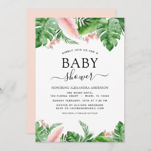 Baby Shower Tropical Palm Floral Watercolor Invitation