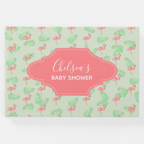 Baby Shower Tropical Watercolor Flamingo Name Guest Book