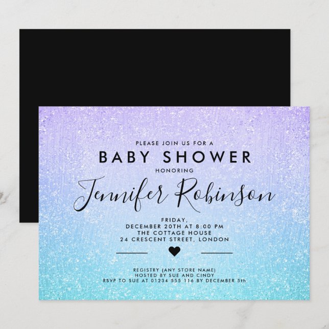 Baby Shower Turquoise Purple Glitter Paint Invitation (Front/Back)