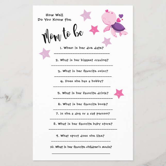 Baby Shower Turtle How well you know the card Flyer (Front)