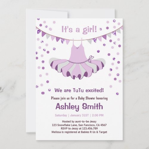 Baby Shower TuTu Purple Silver Invitation