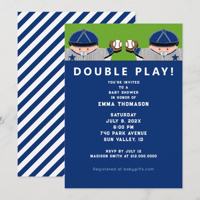 Baby Shower Twin Boys Baseball Invitation (Front/Back)