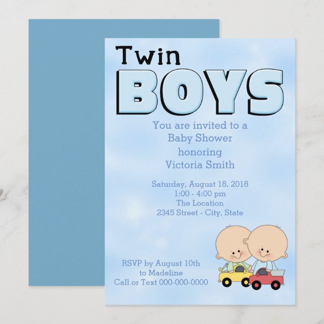 Baby Shower Twin Boys Invitation (Front/Back)