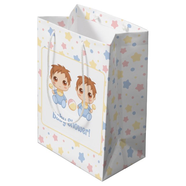 Baby Shower Twin Boys Medium Gift Bag (Back Angled)