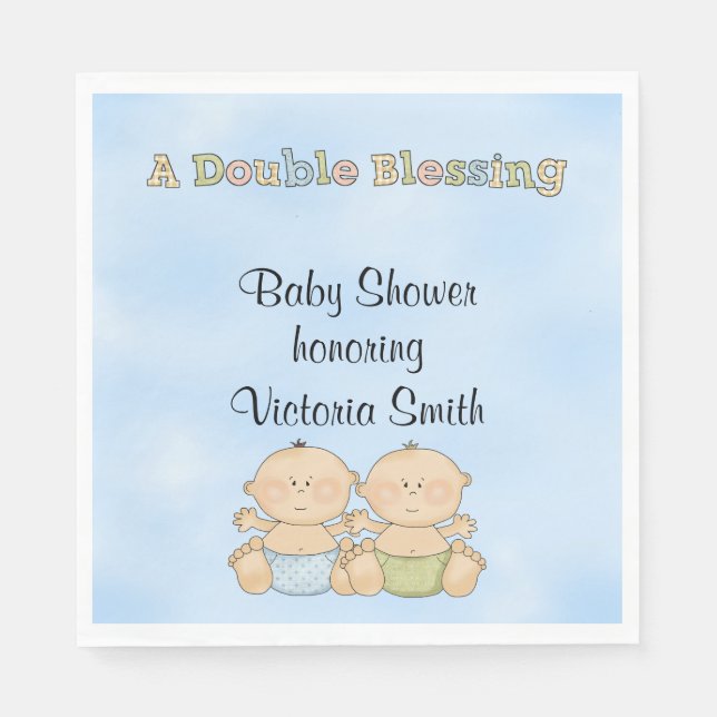 Baby Shower Twin Boys Paper Napkins (Front)