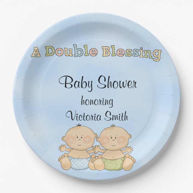 Baby Shower Twin Boys Paper Plates (Front)