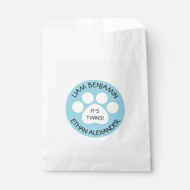 Baby Shower - Twin Boys - Paw Print Theme Favor Bag (Front)