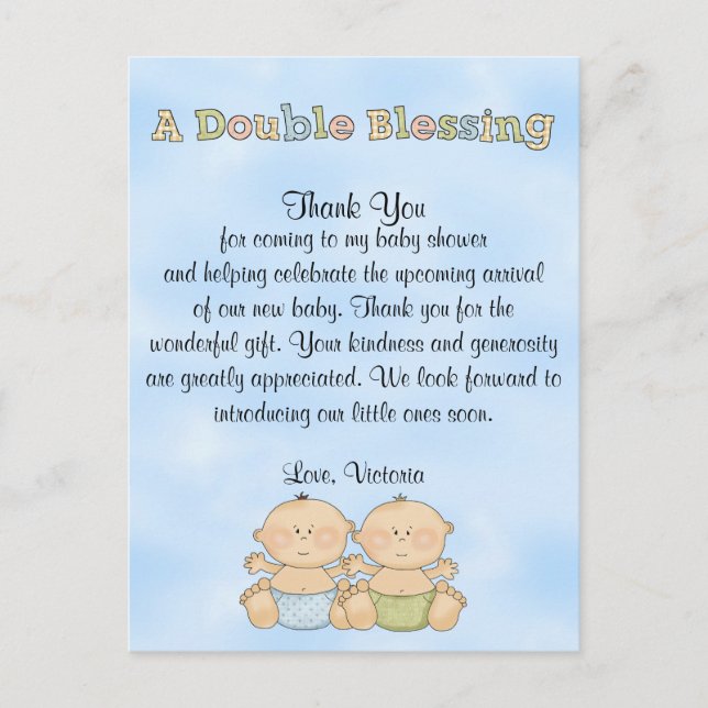 Baby Shower Twin Boys Postcard (Front)